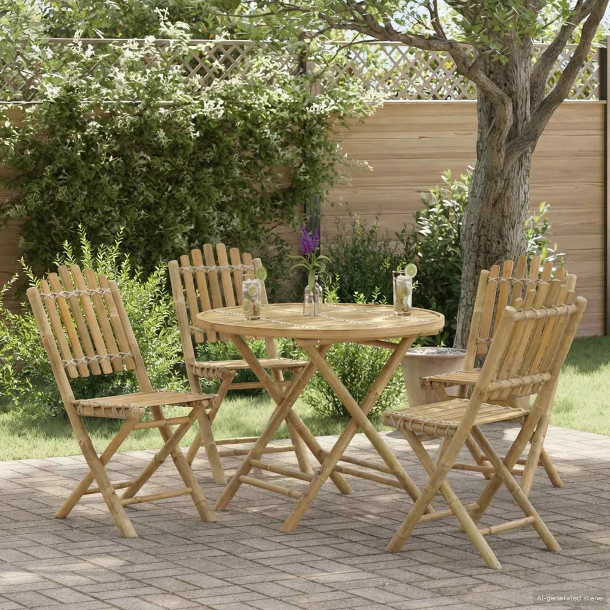 vidaXL Mesa de Jardín Natural 80 x 70 cm Bambú, Mesa de jardín Moderna y Plegable, Exterior, Ahorra Espacio, portátil y ecológica
