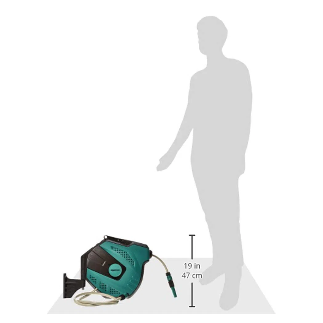 Amazon Basics Enrollador automático de manguera para pared, Negro Verde, 15 m