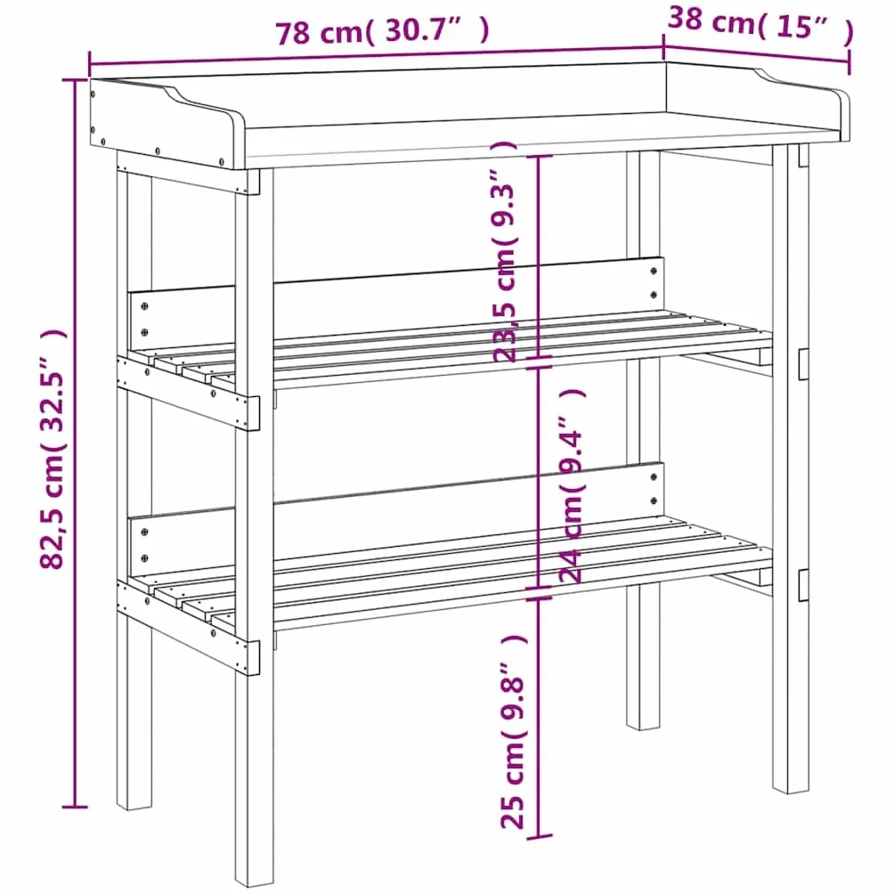 vidaXL Mesa para plantas con estantes madera abeto marrón 78x38x82,5cm