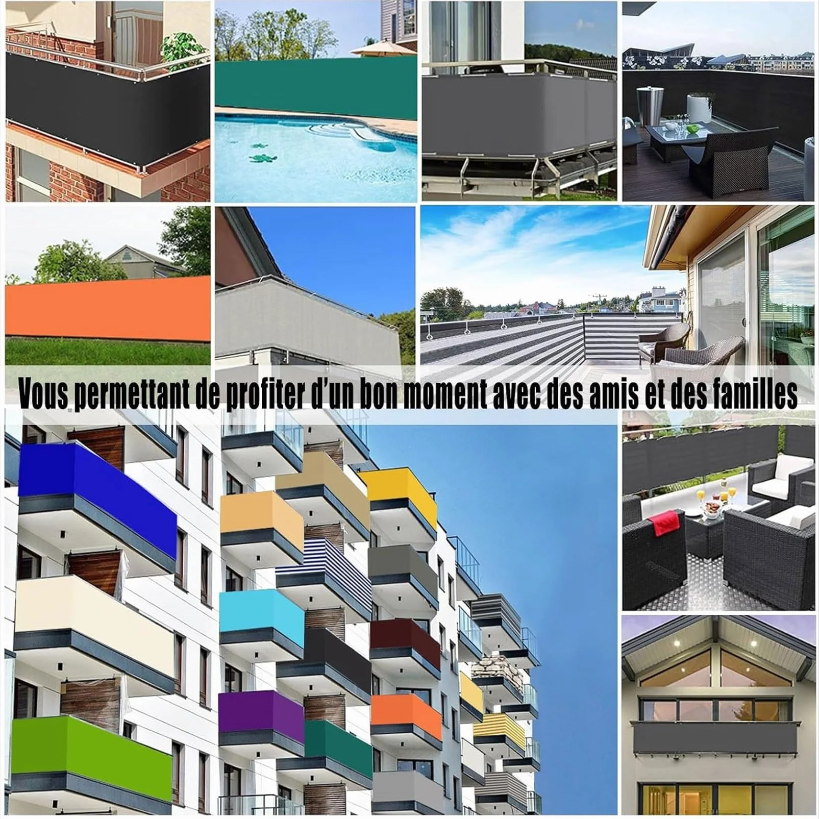 Pantalla para Balcón Impermeable 50 x 800 cm Resistente Al Viento Pantalla de Privacidad para Balcones con Ojales Cuerda para Barandillas de Balcón, Terraza y Jardín, Gris Oscuro