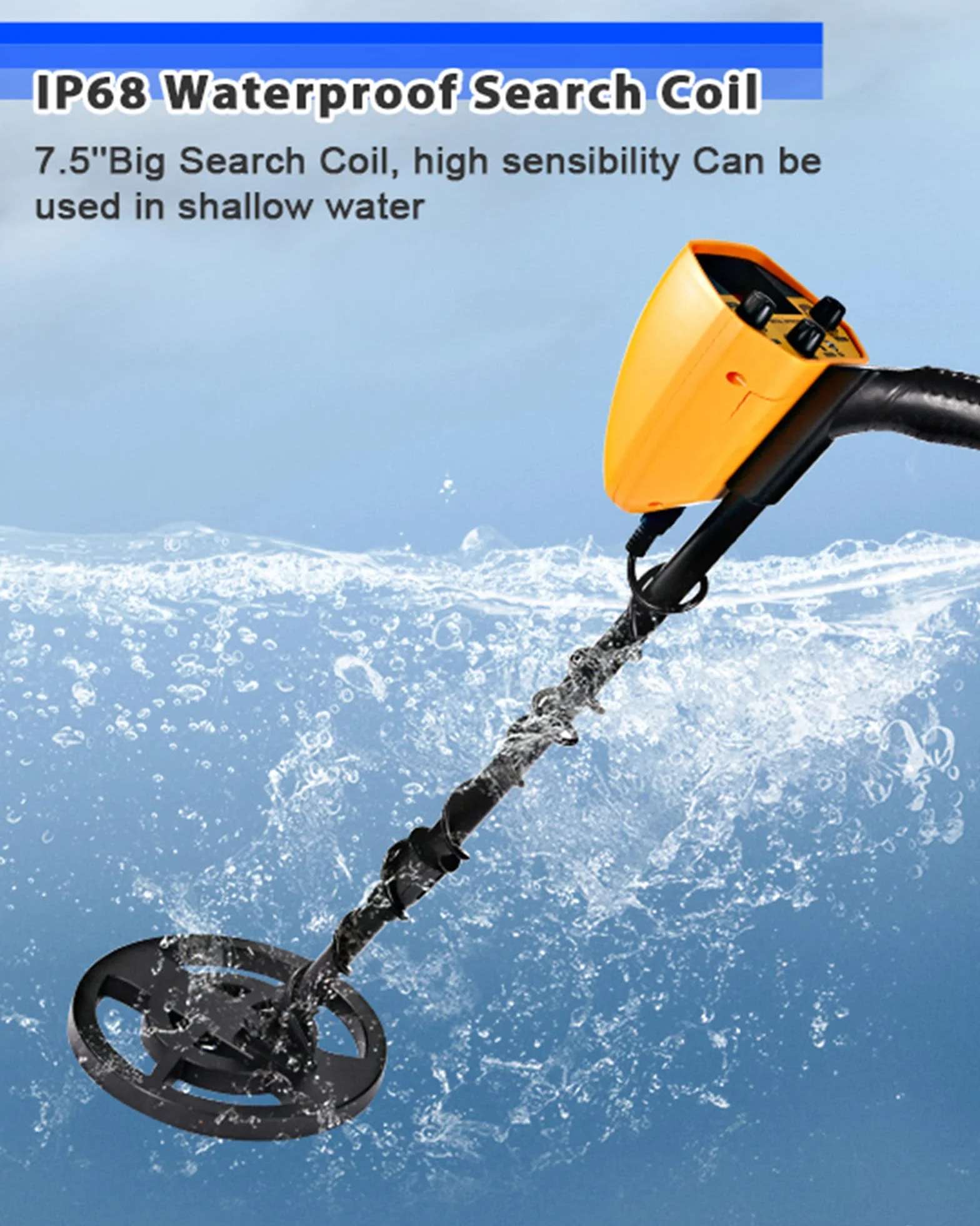 Detector de Metales Alta Precisión y Impermeables Altura Ajustable 78-108 cm, Detector de Oro 2 Libras con Bobina de Búsqueda 25 cm y Conector para Auriculares Profundidad Máxima de 20 cm
