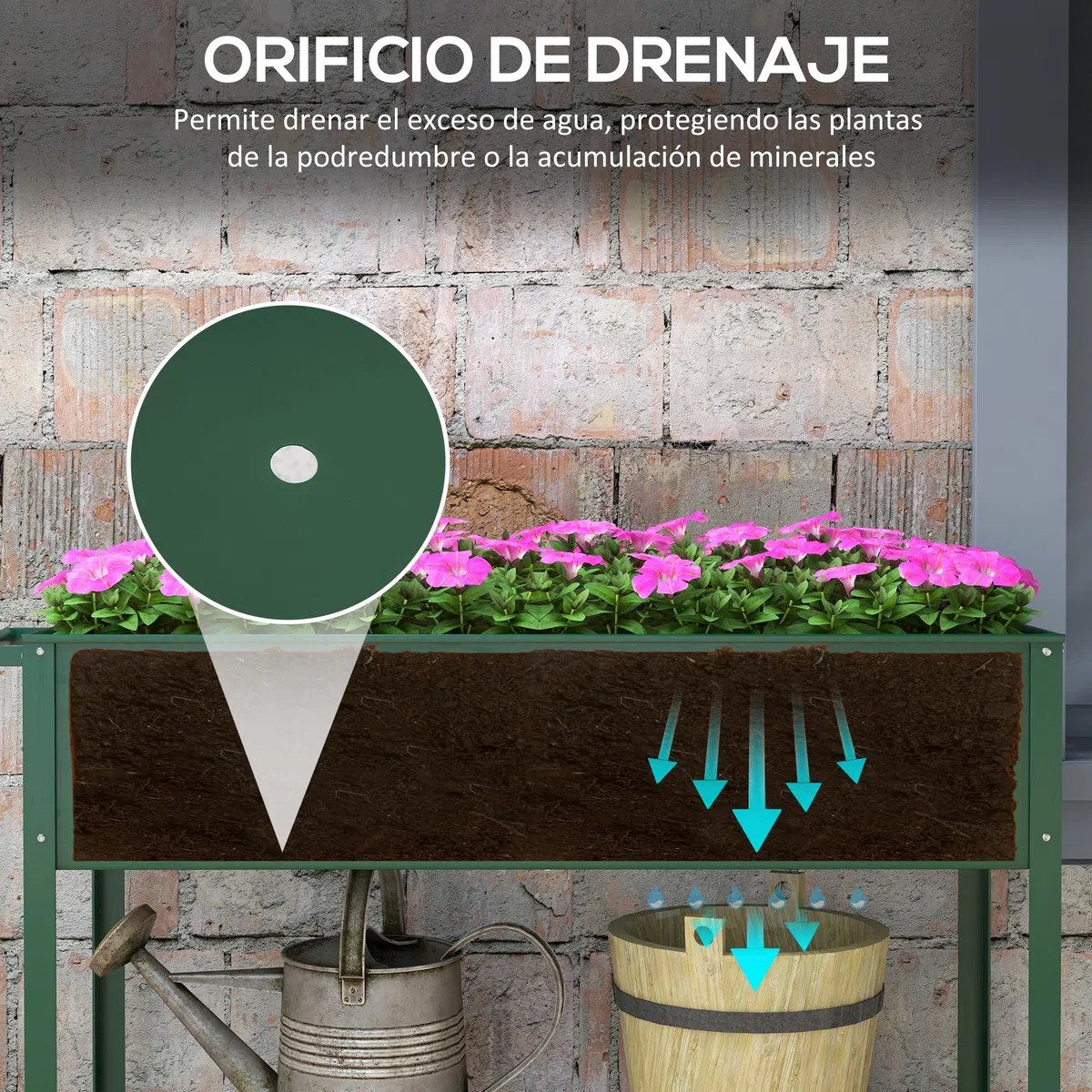 Outsunny Mesa de Cultivo 109x44x80 cm Huerto Urbano Elevado con 2 Ruedas Estante y Asa para Cultivo Plantas Flores Verduras Verde