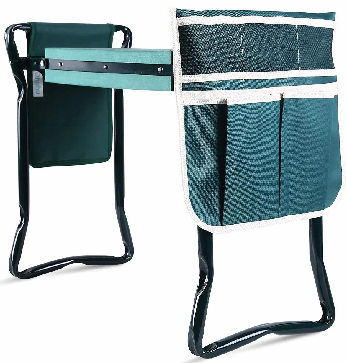 Ohuhu - Taburete de jardín resistente con almohadilla de espuma EVA, banco de jardinería plegable con 2 bolsas para herramientas, suministros de jardinería portátiles 2 en 1, regalo ideal para mujeres