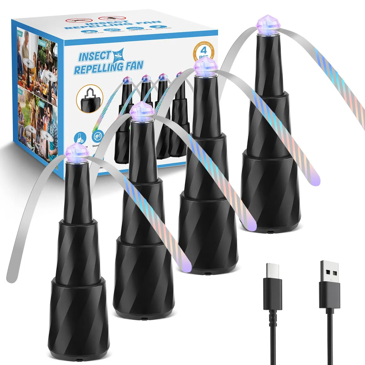Ventiladores Retráctiles Para Moscas Para Alimentos, Ventilador Recargable Repelente De Moscas, Ventiladores De Mesa Portátiles Que Repelen Insectos Voladores, Para Interiores Y Exteriores(4 Piezas)