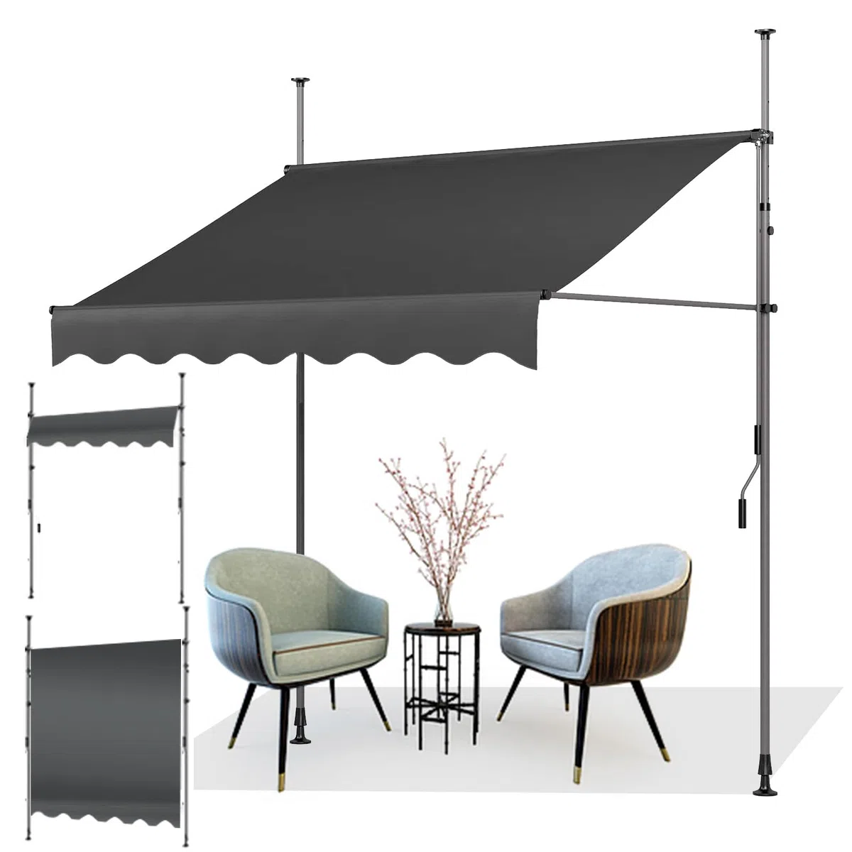 AXT SHADE Toldo Manual Retráctil Enrollable para Balcón 300x180cm con Altura Ajustable Manivela y Resistente a Rayos UV, Protección Solar para Exterior Terraza-Antracita