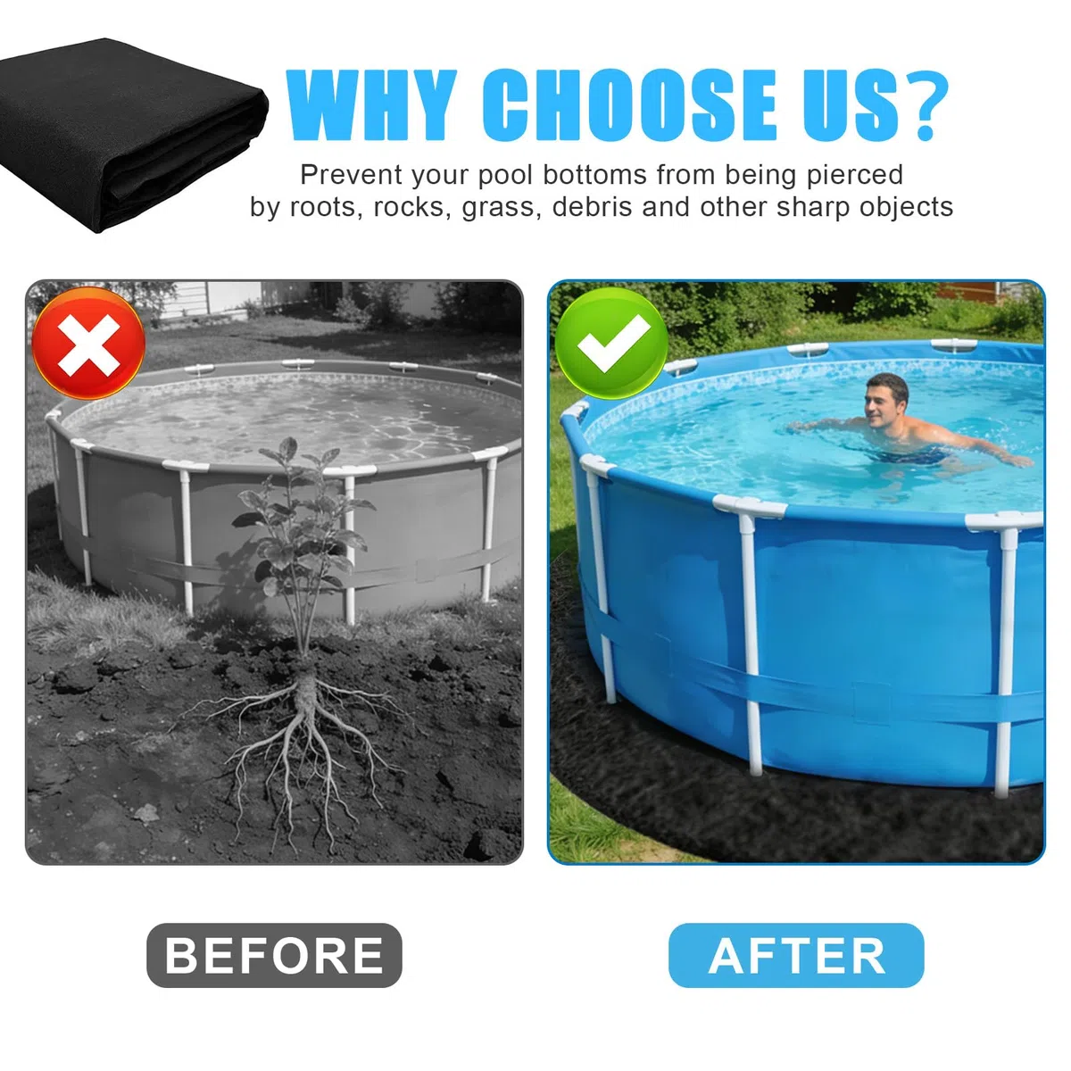 Base redonda para piscina de 370 cm – Base antideslizante para piscina al aire libre, protección del suelo para piscinas y jacuzzis, plegable, resistente, protección para la cubierta de