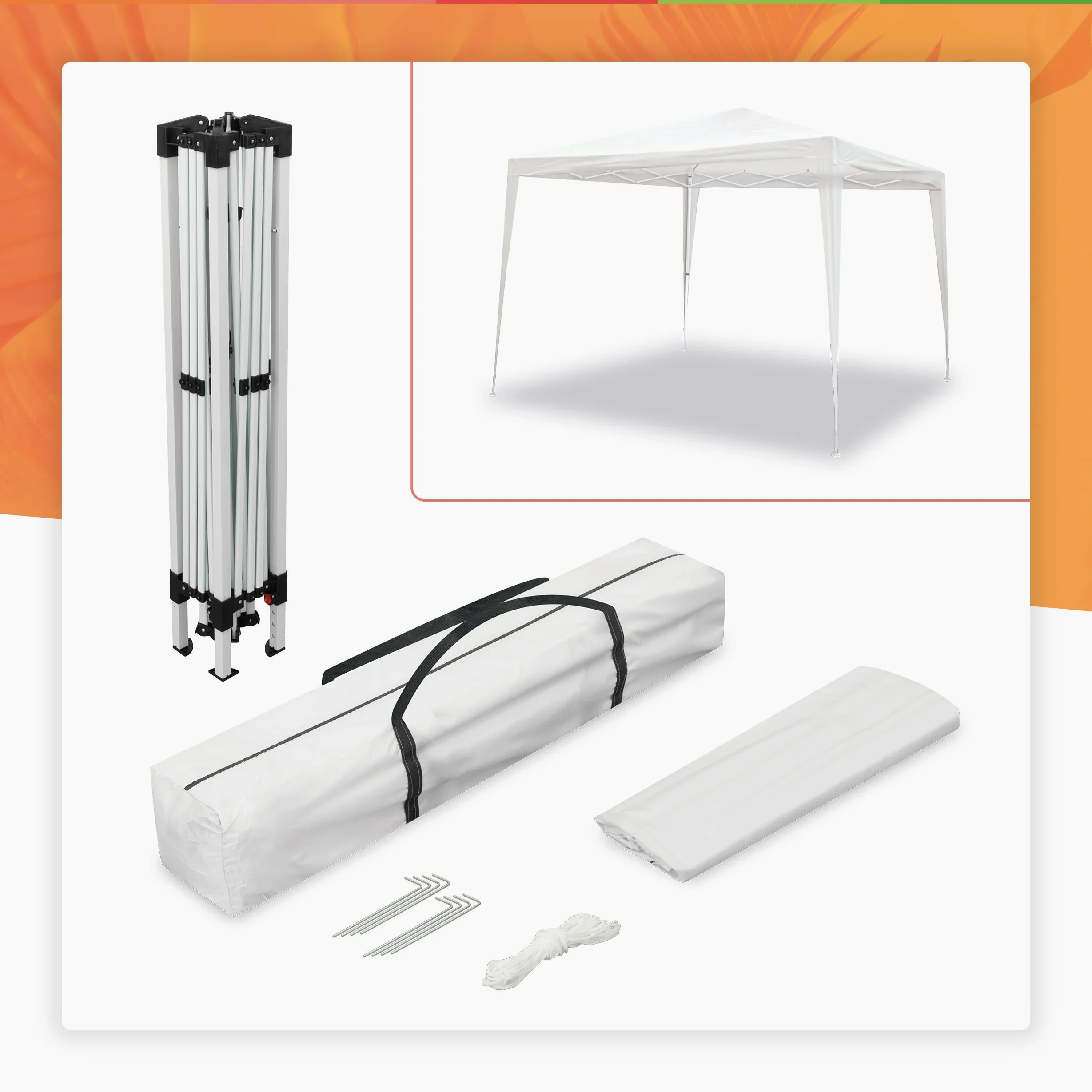 SMARTSUN Carpa Plegable 3x3m Javea Blanca Impermeable - Jardín Playa Campo Terraza - Bolsa de Transporte, Piquetas y Vientos