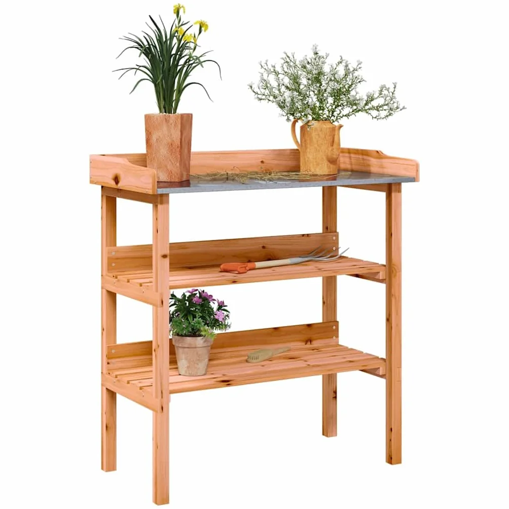 vidaXL Mesa para plantas con estantes madera abeto marrón 78x38x82,5cm