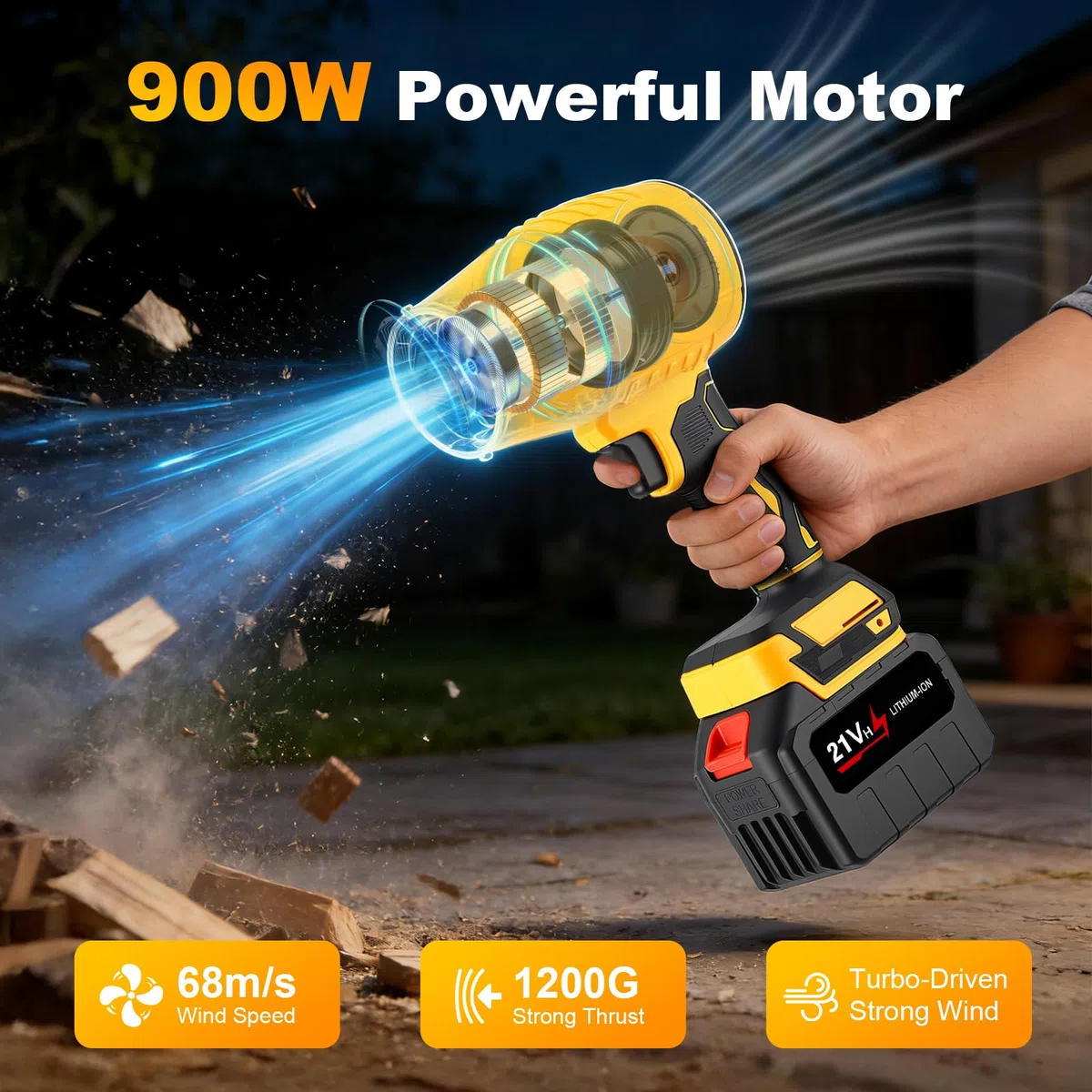 Soplador de Hojas con 2 Baterías 4.5Ah, Turbo Soplador Bateria 46000 RPM, para Jardín, Césped, Patio, Coche, Eliminación de Nieve y Polvo