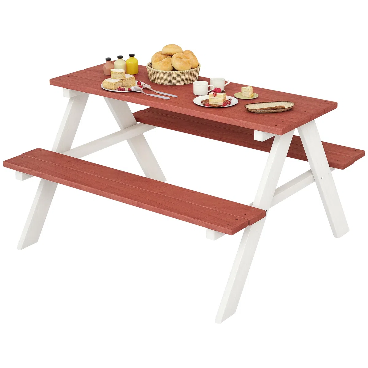 Outsunny Juego de Mesa y 2 Bancos Infantiles de Madera Mesa de Picnic para Niños de 3-8 Años para Jardín Patio Terraza 89x79x50 cm Marrón