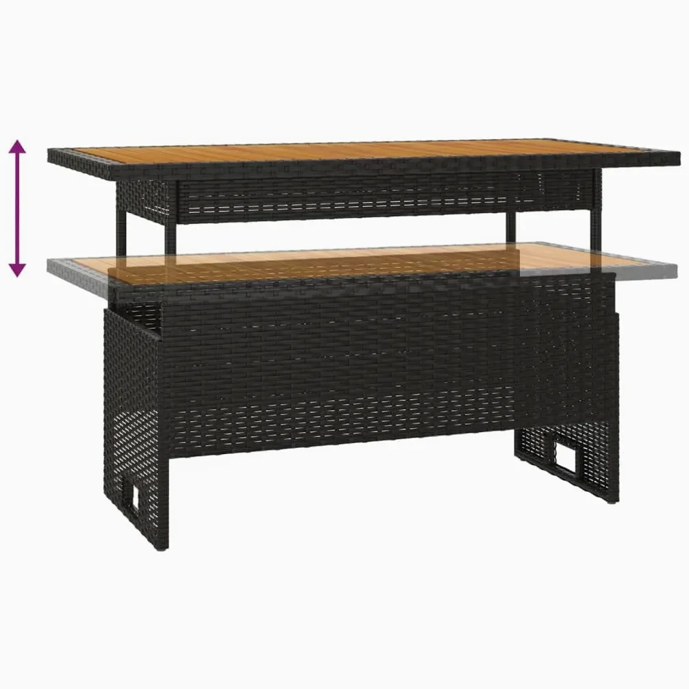 vidaXL Mesa jardín Negra 100x50x43/63 cm Madera Maciza Acacia y ratán, Mesa de Exterior, Muebles de jardín, Muebles de Patio, Mesa de Patio