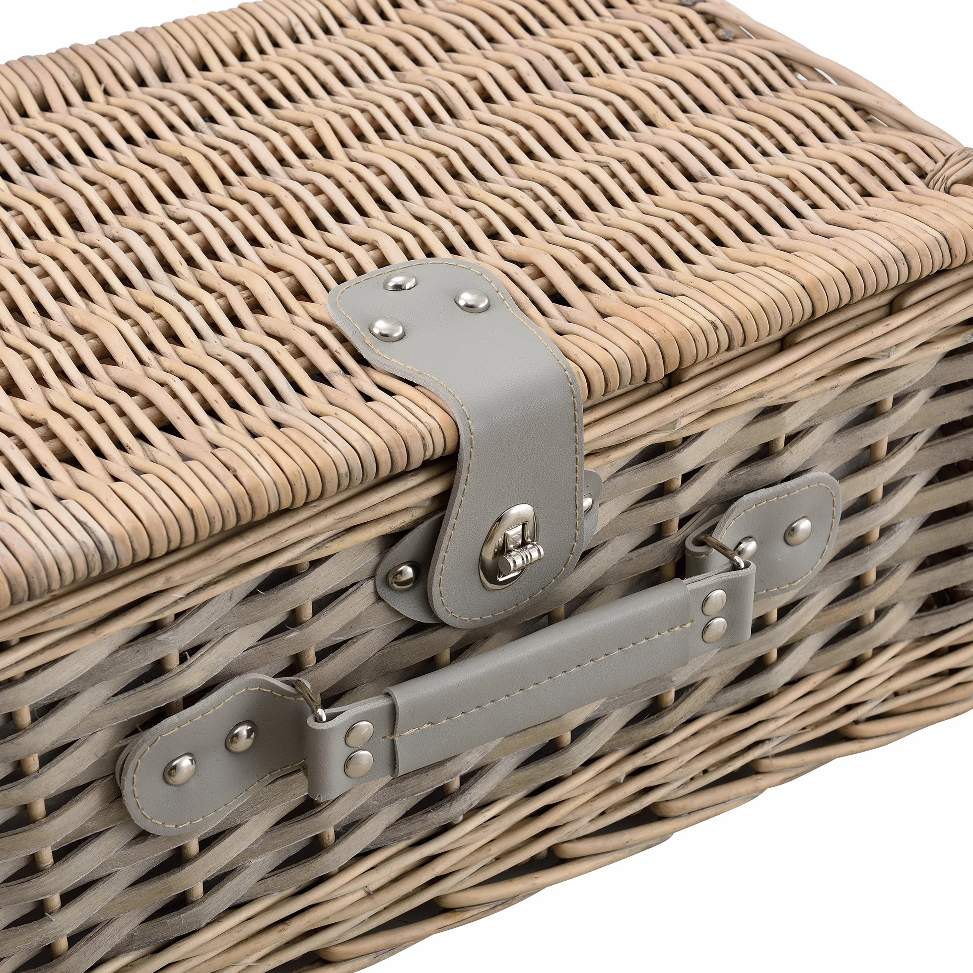 Cesta de pícnic para 4 Personas - Set de pícnic con Nevera, Incluye Platos, Cubiertos, sacacorchos y Vasos (Blanca/Azul)