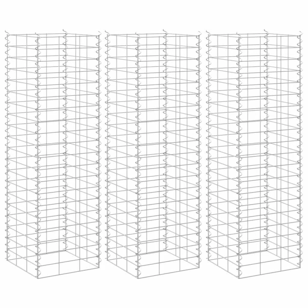 vidaXL 3X Arriate de Gaviones Jardinera Macetero Cesta Pared Alambre Maceta Flores Plantas Jardín Patio Terraza Estable Hierro 30x30x100 cm