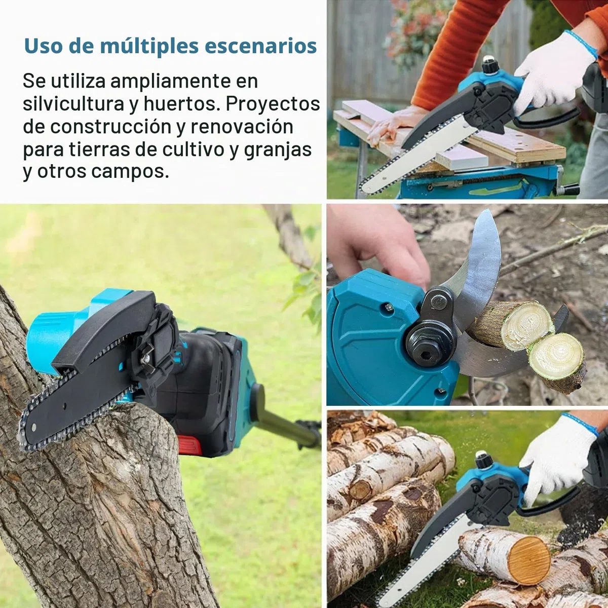 Kit 4-en-1 Tijeras de Podar y Motosierra Inalámbrica, Mini Motosierra Inalámbrica de 6" con 2 Baterías 4.0Ah y Cargador, Podadora de Altura Inalámbrica con Mango Telescópico & Sierra Eléctrica