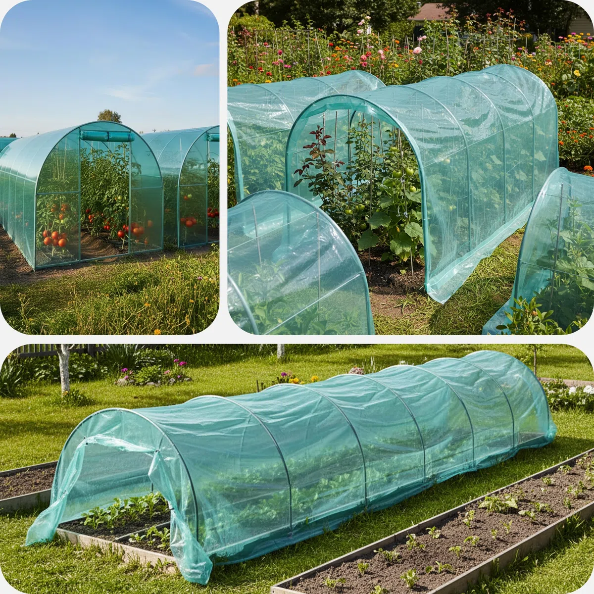 Garronda Plástico para Invernadero de Túnel 8x4 m Profesional - 3 Capas Cubierta Invernaderos Exterior Verde Translúcida 135μm Resistente al Viento UV Plástico Agrícola para Huerto y Jardín GD-0198