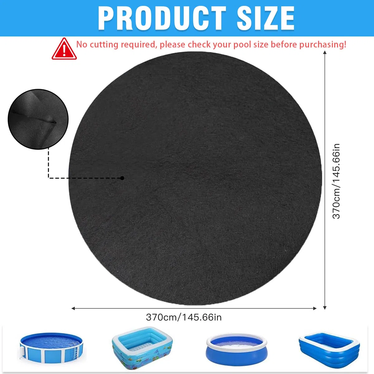 Base redonda para piscina de 370 cm – Base antideslizante para piscina al aire libre, protección del suelo para piscinas y jacuzzis, plegable, resistente, protección para la cubierta de