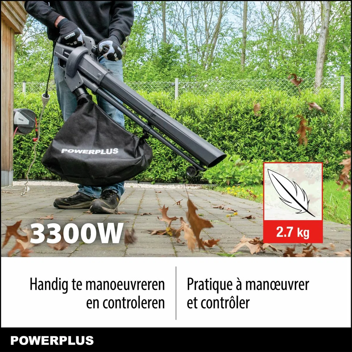 Souffleur de feuilles électrique - POWERPLUS - POWEG9014 - 3300 W - 270 km/h - 40 L - Gris