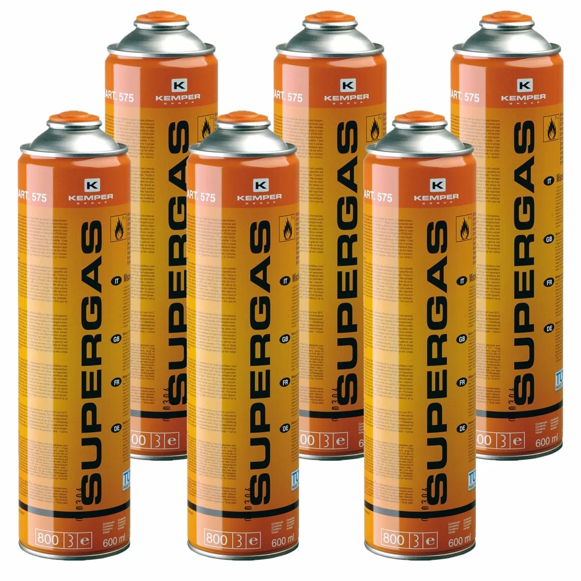 KEMPER - Cartuchos de gas 330 g Pack de 6 botellas Butano propano 600 ml de caramelo gas universal válvula 7/16