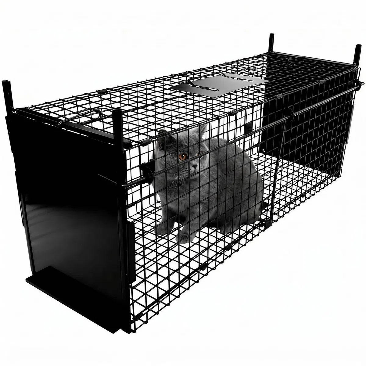 Thealyn de Trampa de Jaula para Animales 84 X 33 X 28 cm, con Doble Puerta, Trampa de Metal para Animales Vivos humanitaria, para Conejos, Gatos callejeros, Ardillas, mapaches, Topos