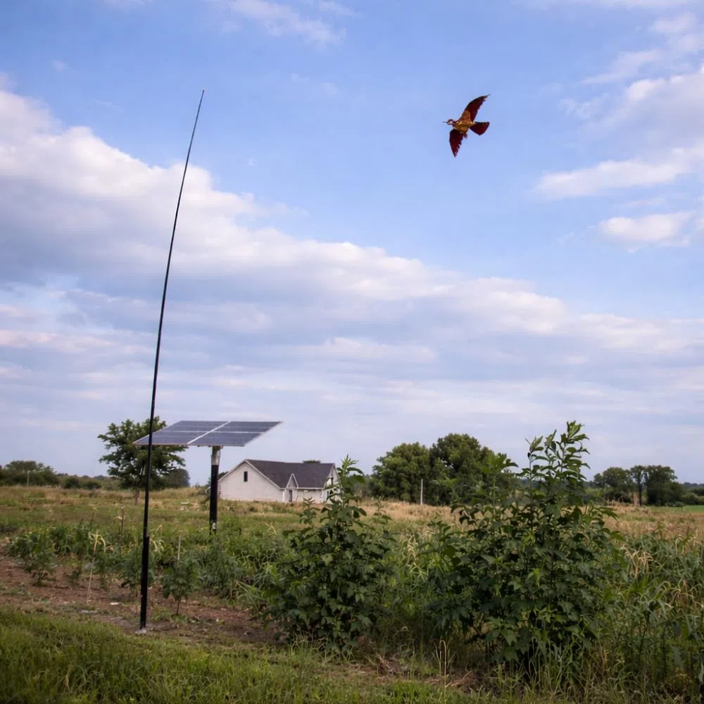 Remi Hogar Cometa Espantapájaros Halcón 6 m con Mástil Telescópico Ahuyentador de Aves y Palomas para Huertos, Jardines y Cultivos | Repelente Visual Ecológico Exterior