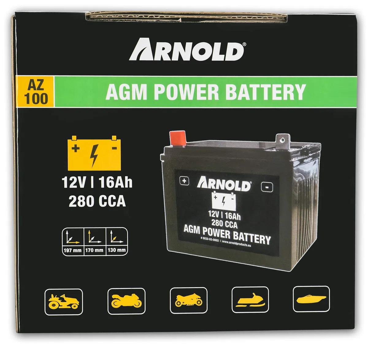 ARNOLD AZ100 - Batería AGM 12 V 16 AH 280 CCA para cortacésped