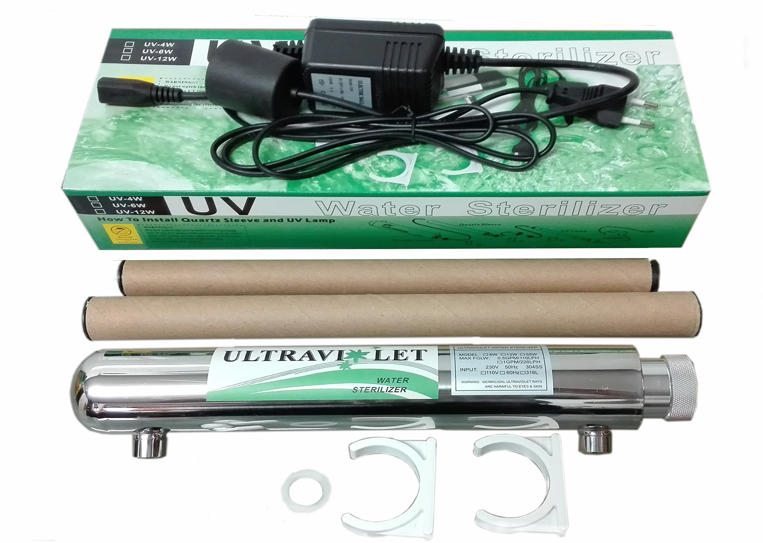 Depuragua - Kit Desinfección UV 12 W | Acero Inox. duradero | Flujo 0.8 GPM | Esterilizador Agua sin Químicos | Compatible con Ósmosis Inversa, Filtro Grifo lampara ultravioleta