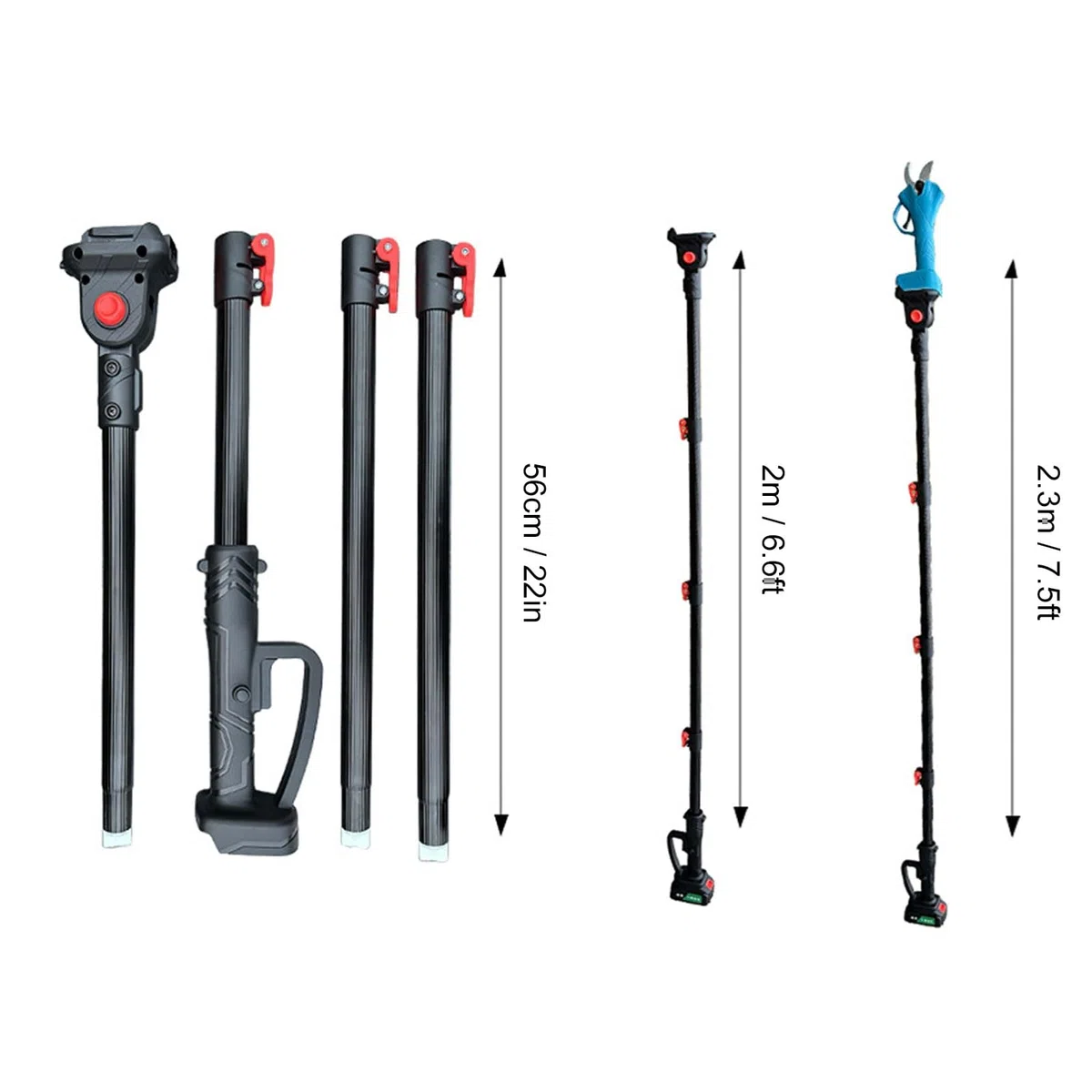 Varilla de Extensión Telescópica de Aluminio, Compatible con Baterías BL1820 BL1830 BL1840 BL1850 BL1860, 4 Postes para Podadora Eléctrica, 21V