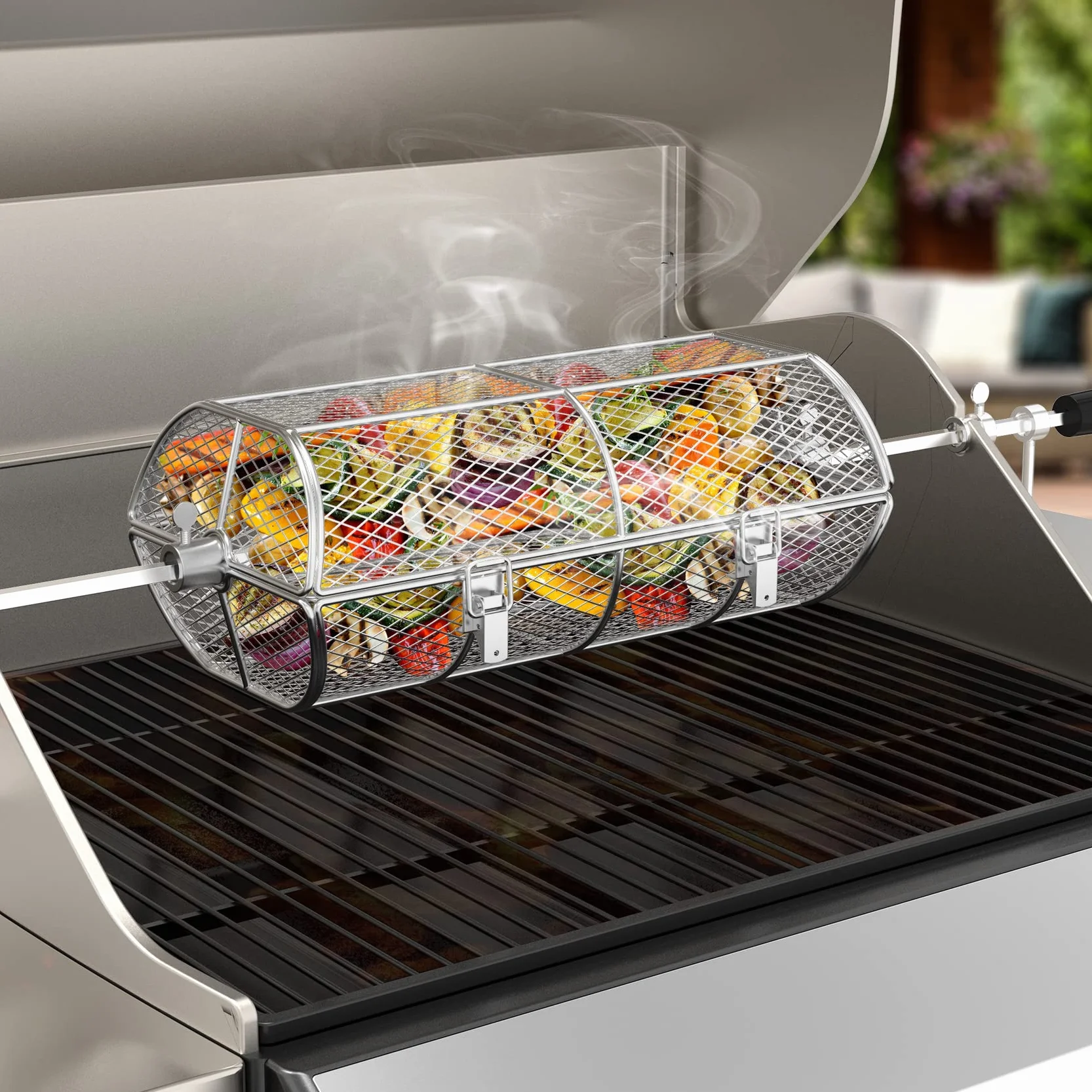 onlyfire BRK-6039 INOX Universal Rotisserie Parrilla maní habas Fritas Cesta se Adapta para Cualquier asador Parrilla de Gas