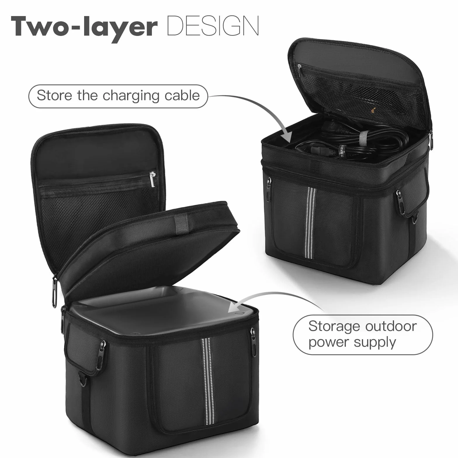 Funda de transporte compatible con ECOFLOW River 2 MAX/River 2 PRO estación de energía portátil, bolsa de almacenamiento con cremallera lateral, bolsillos de dos capas para cable de carga y