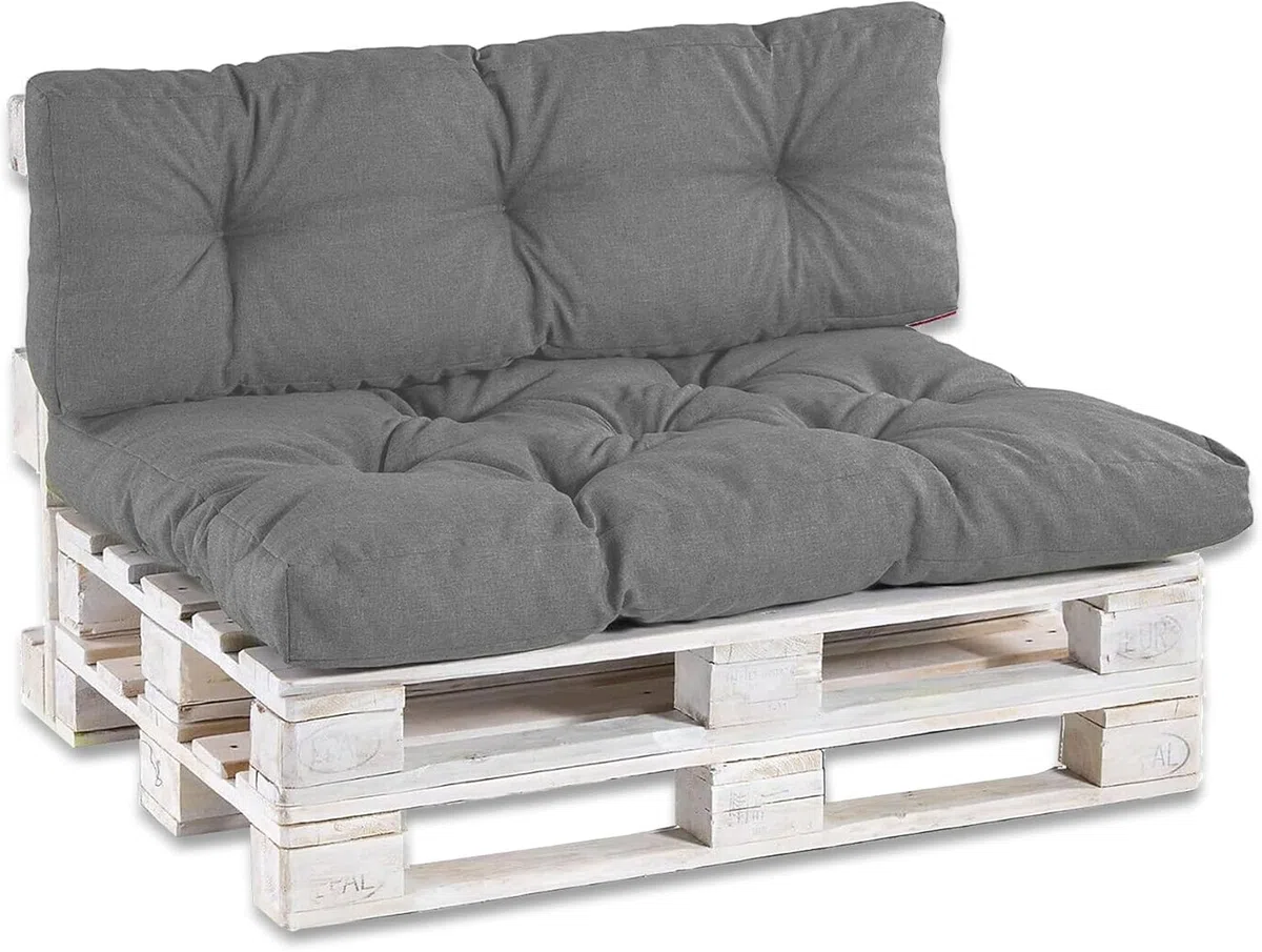 HOME DESIGN & CONFORT 2 Cojines para Palets (Asiento y Respaldo), Impermeable para Interior y Exterior, Cojín de Asiento 120x80 cm, Respaldo 120x40 cm. (Gris Oscuro)