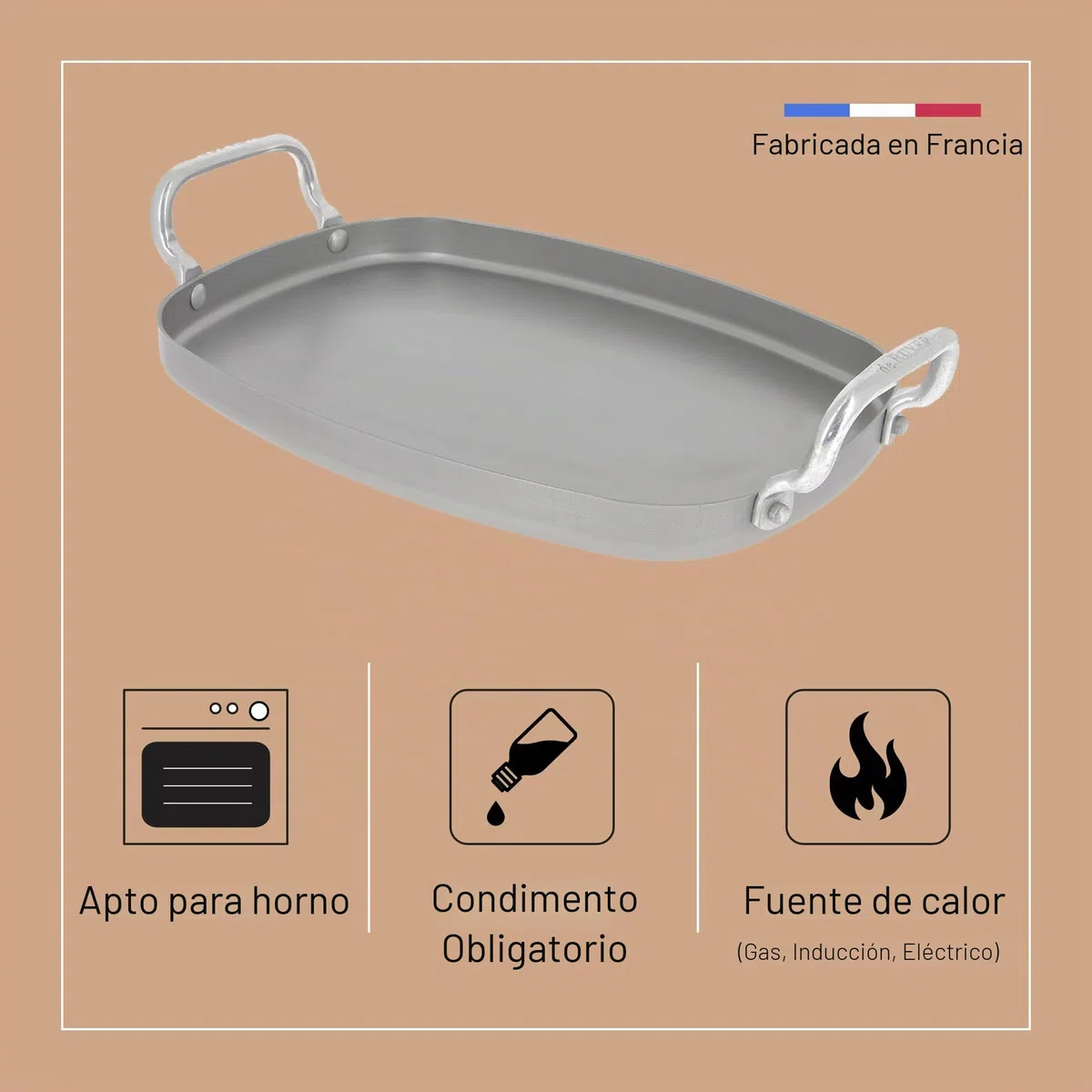 De Buyer, PLANCHA MINERAL B LISA 2ASAS 38X26x11,49CM,5640.01