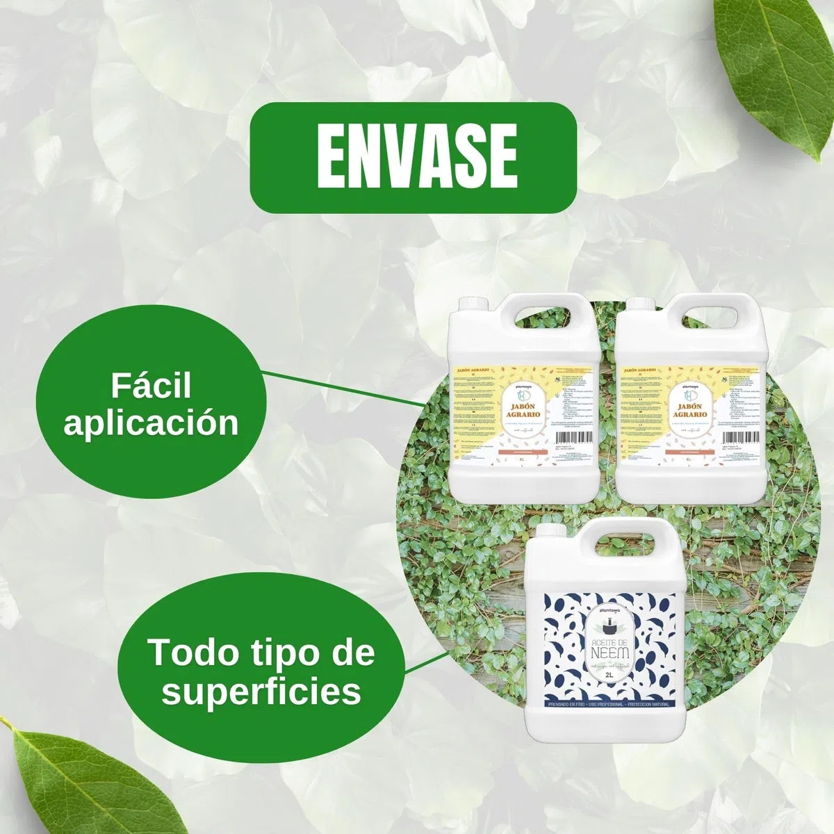 PLANTAWA Pack Jabón Potásico 2x5L + Aceite de Neem 2L | Solución Multiusos | Fácil Aplicación y Máxima Eficacia | Versátil | Uso en Interior y Exterior | Productos de origen natural