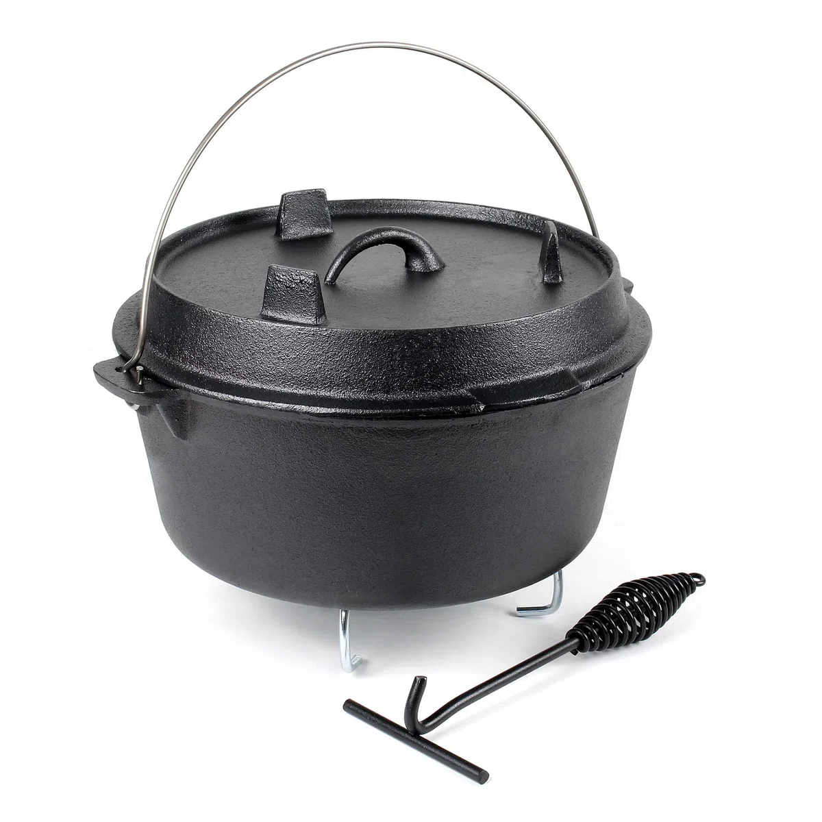 Wiltec Horno holandes 18l de hierro fundido olla holandesa cazuela con asa y soporte para camping barbacoa
