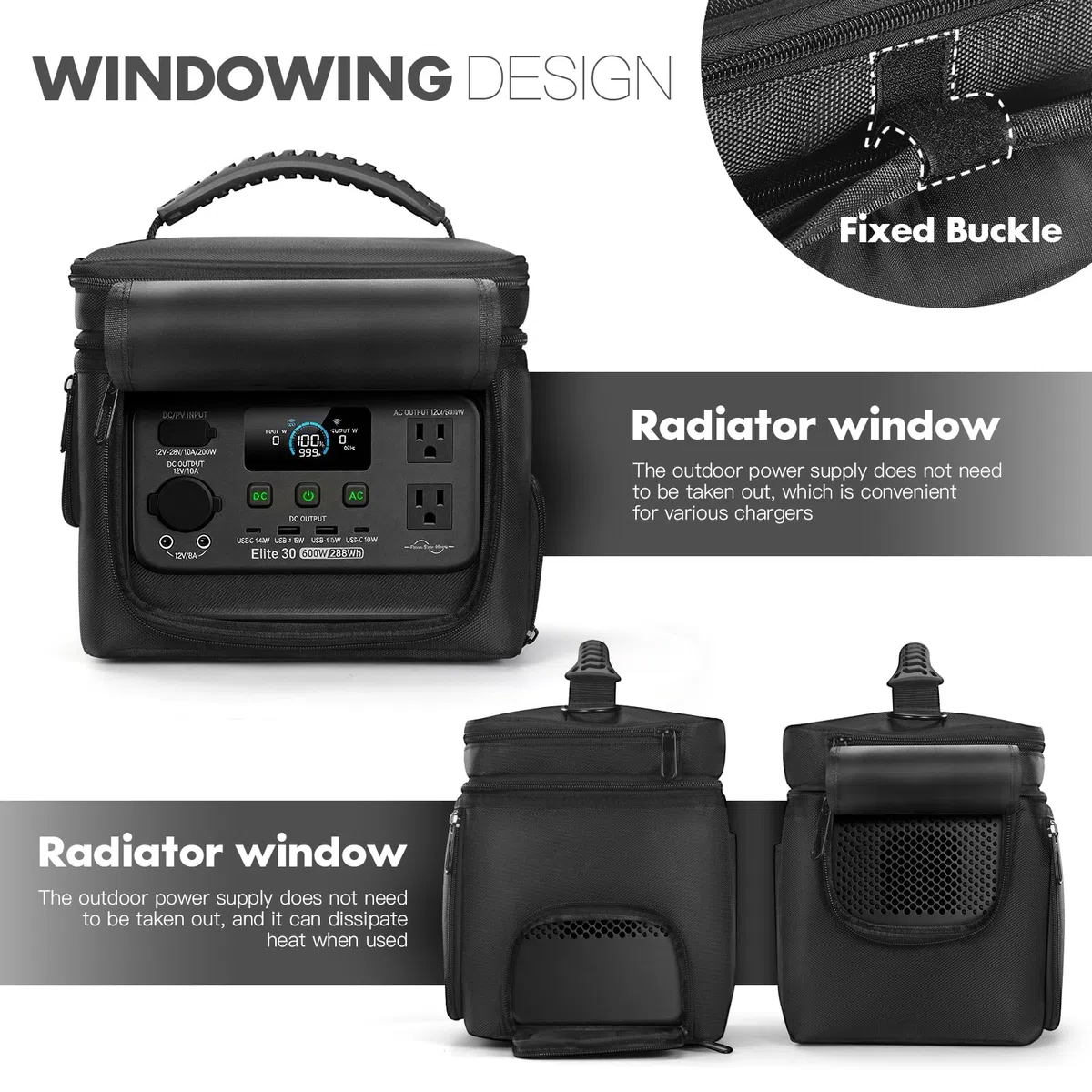 Funda de transporte compatible con BLUETTI Elite 30 V2/EB3A estación de energía portátil al aire libre, bolsa de almacenamiento con múltiples bolsillos, correa para el hombro y accesorios de