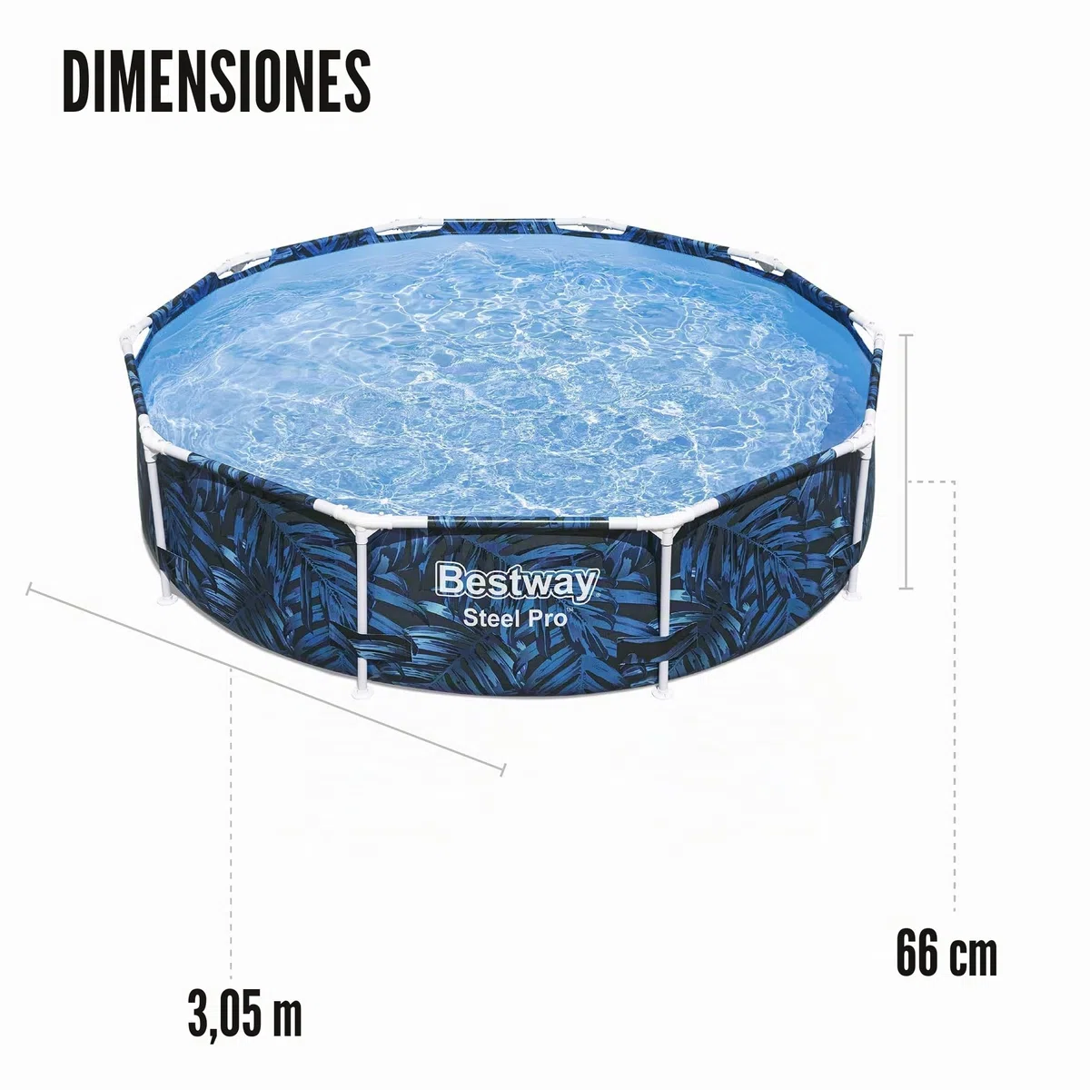 BESTWAY - Piscina Desmontable Tubular Infantil Steel Pro 305x66 cm Tritech Reforzado con Marco de Acero Diseño Animales de Colores Capacidad 4.062 Litros