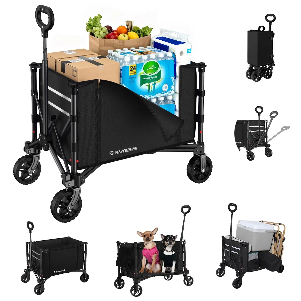 Vagón Plegable 3 en 1 Convertible en Banco, 120L Carro Plegable con Ruedas, 220LBS Carrito de Compra para Comestibles Carro Transporte para Playa, Camping, Jardín, Carretillas, Deporte, Negro Oscuro