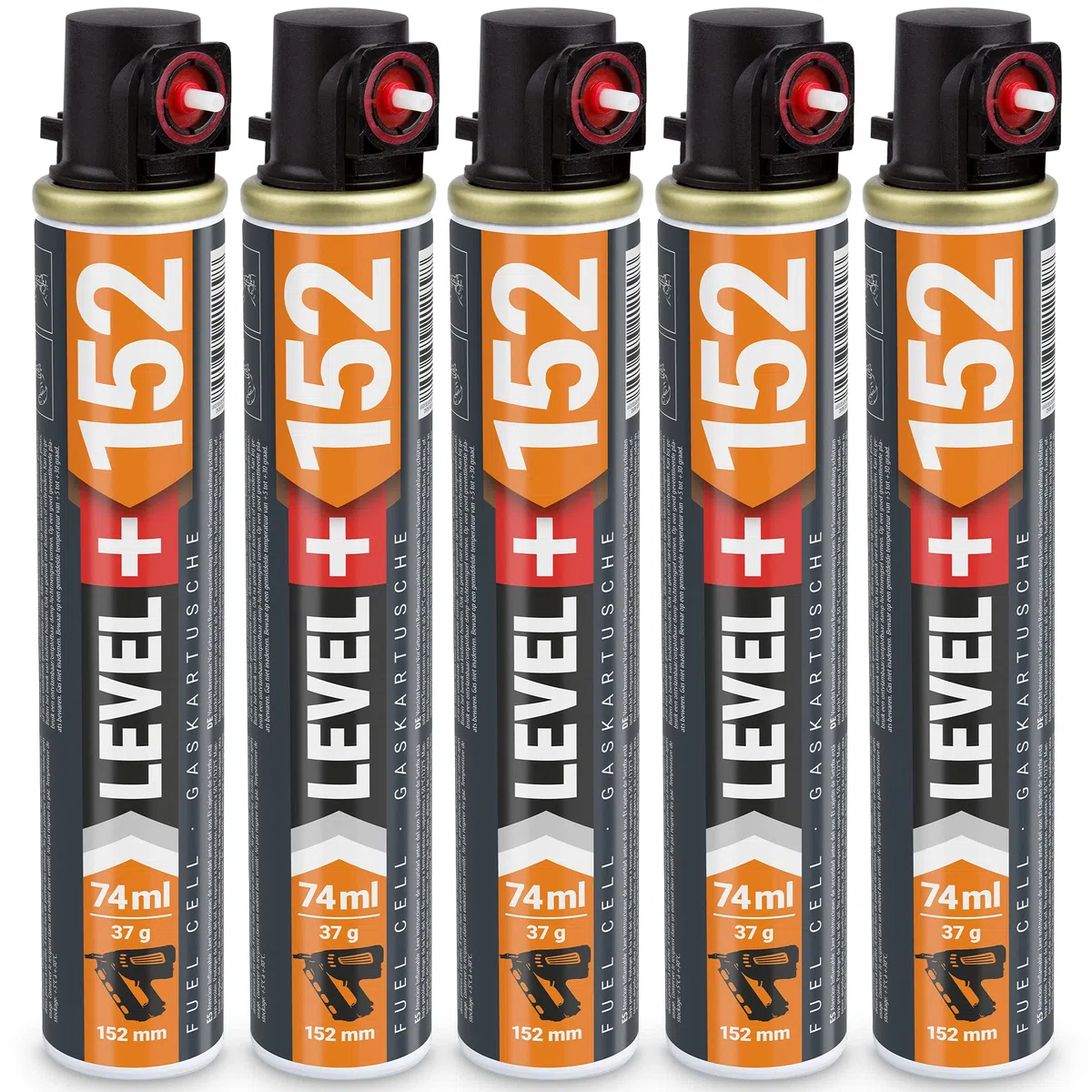 Cartucho de gas 5 unidades de repuesto para equipos de asentamiento a gas, 152 mm x Ø32, Fuel Cell, cartucho de gas para clavadoras de gas L+152
