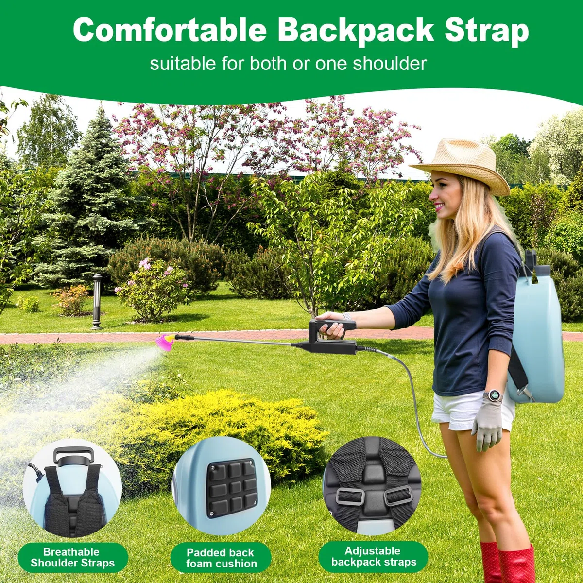 SYLSTAR Pulverizador Electrico 12L, 3 Velocidades Sulfatadora Bateria Recargable con 5 Boquillas Niebla, 7.4V Pulverizador Bateria, Mochila Pulverizadora para Jardín Huerto Riego