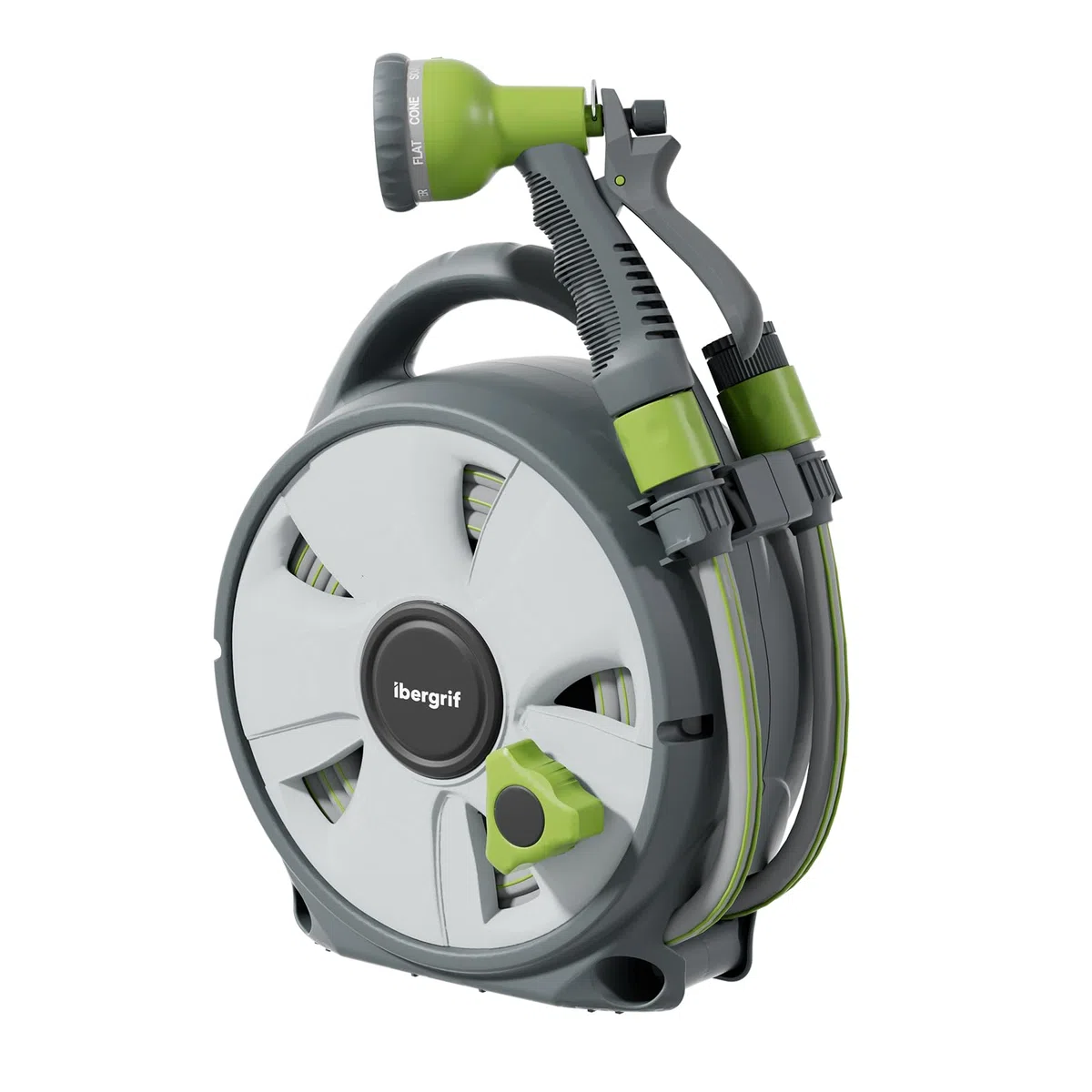 Ibegrif M22220, Enrollador de manguera de jardín, Portamangueras 10 m, Gris/Verde