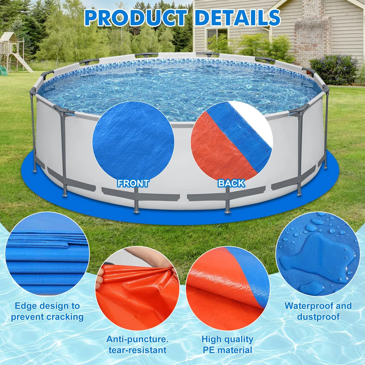 Lona de Suelo para Piscina, Protección para Piscina, Alfombrilla de Protección para Piscina, Adecuada para Piscinas Circulares, Adecuada para Piscinas de Fondo Plano, Protección para Piscinas