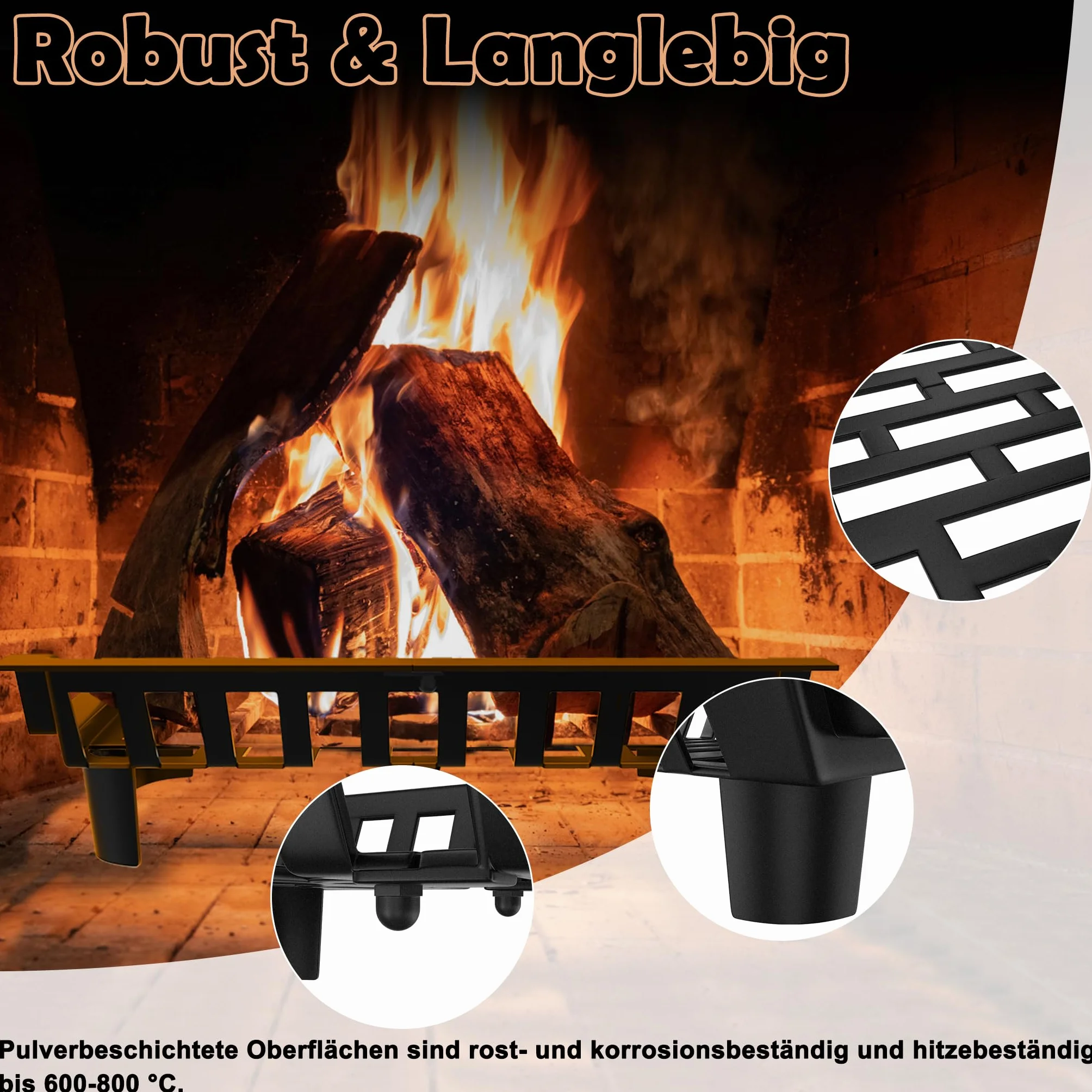 LZQ Rejilla para leña de hierro, rejilla para chimenea de carga pesada, rejilla para leña, 46 x 31 x 13 cm, soporte para leña, rejilla para fuego, soporte para madera, rejilla para horno, soporte de