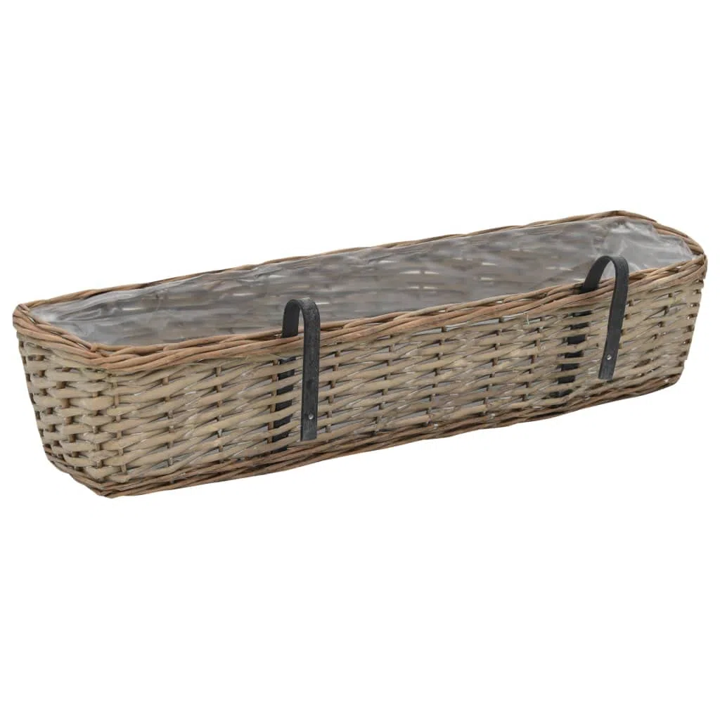vidaXL 2X Arriate Balcón Mimbre con Forro Terraza Exterior Caja Flores Plantador Patio Oficina Porche Cocina Parque Exterior Hierbas Aire Libre PE