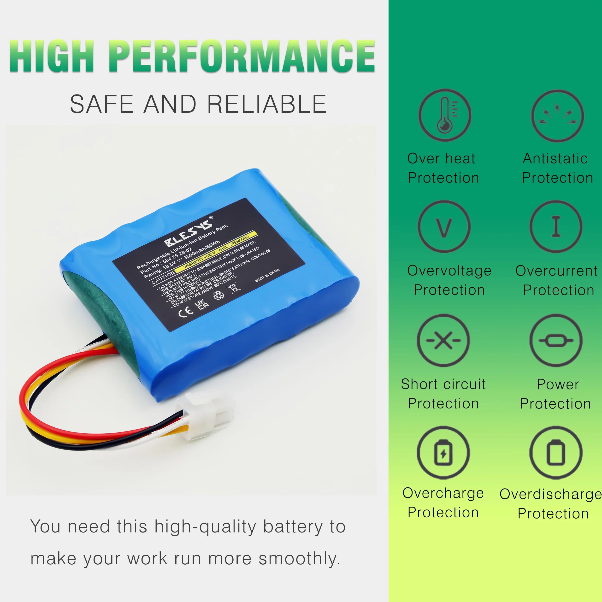 BLESYS 18,5 V 3500 mAh Batería para Husqvarna Automower 310 315 315X Batería de Repuesto para Robot Cortacésped 584 82 28-01, 584 82 28-02, 584 85 28-01, 584 85 28-02, 589 58 62-01, 592 96 83-01